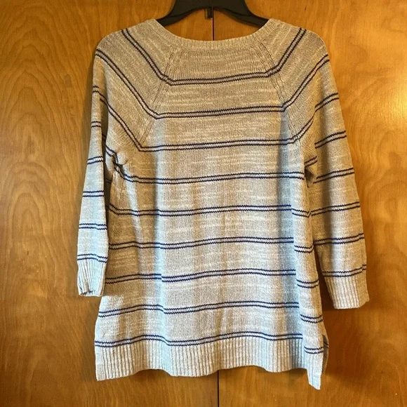 Madewell Cabin Stripe Natural & Navy Linen Silk Sweater Size M - Picture 8 of 12